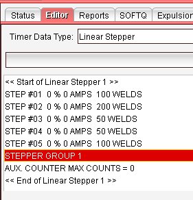 stepper profile shows counts for welds but no boosts.  
Stepper #1 is associated with group 1.  Group 1 means Gun #1